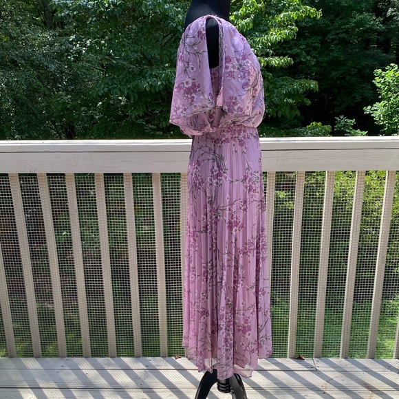 Vintage 60s 70s Floral Pleat Bow Cottagecore Dress - Picture 2 of 12